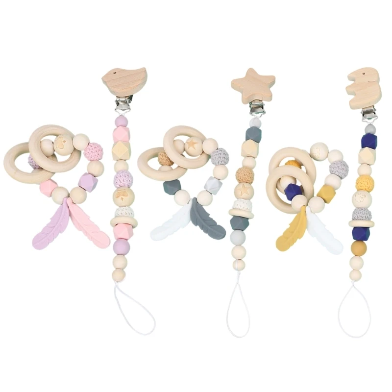 

Деревянные красочные детские прорезыватели, бусины, браслет и зажим для соски, нетоксичная детская игрушка для прорезывания