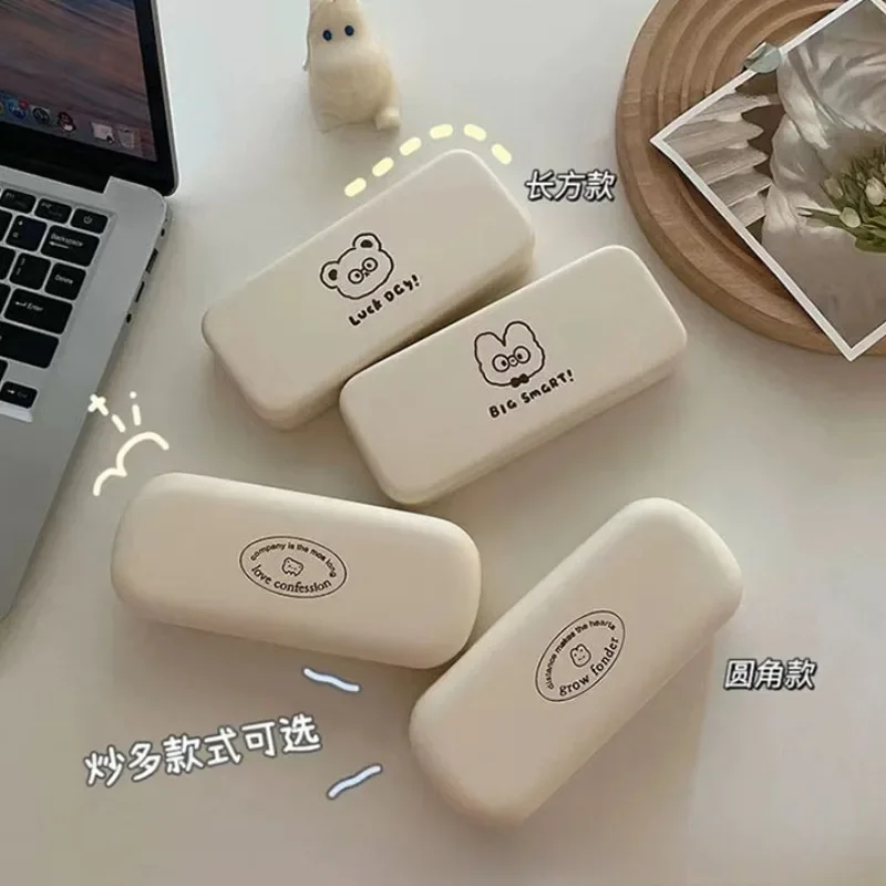 Cute Cartoon Print Pu Portable Women Glasses Box Anti-fall Cartoon Couple Glasses Storage Box Square Small Bear Eyewear Case