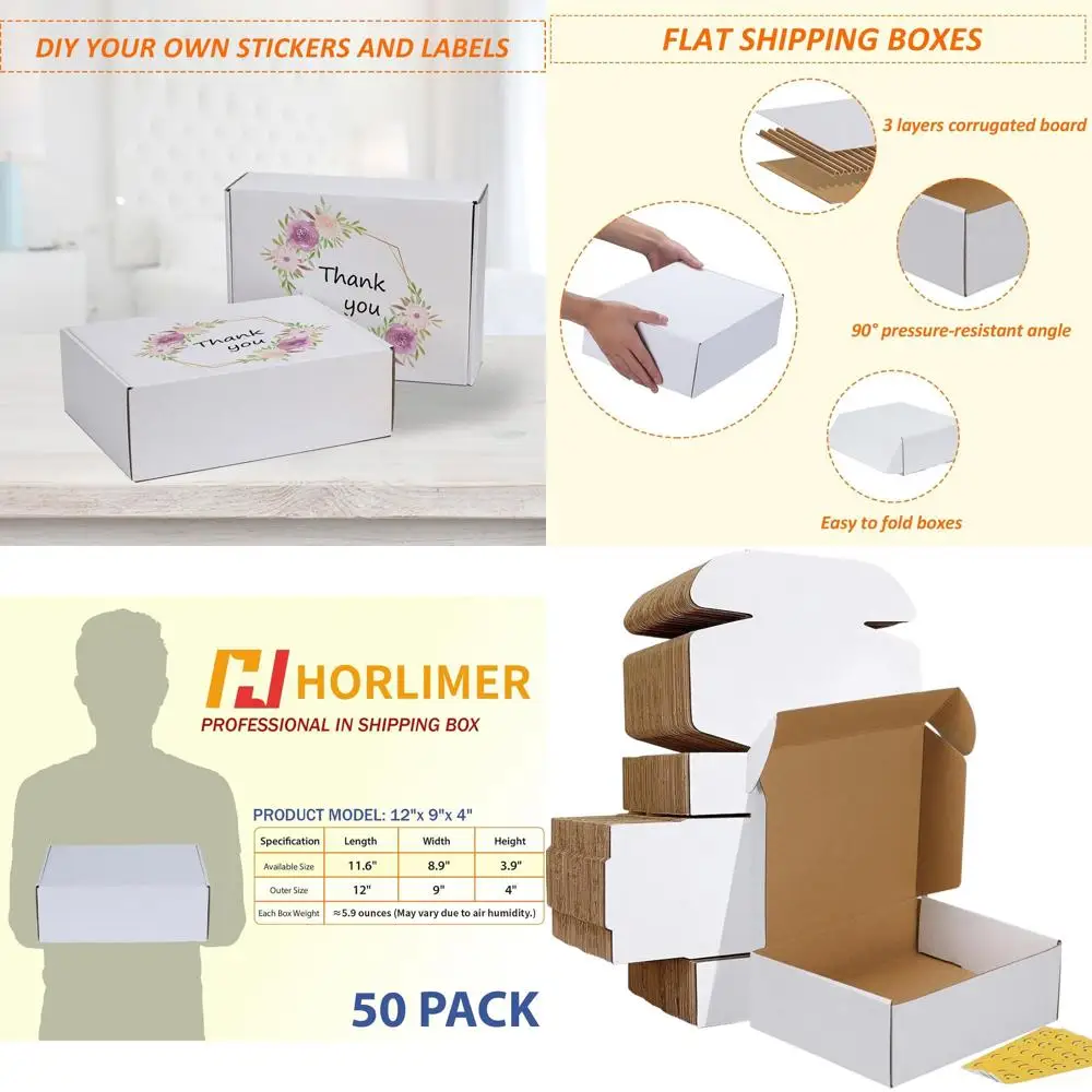 

Набор из 50 транспортировочных коробок из гофрированного картона среднего белого цвета, 12x9x4 дюймов.
