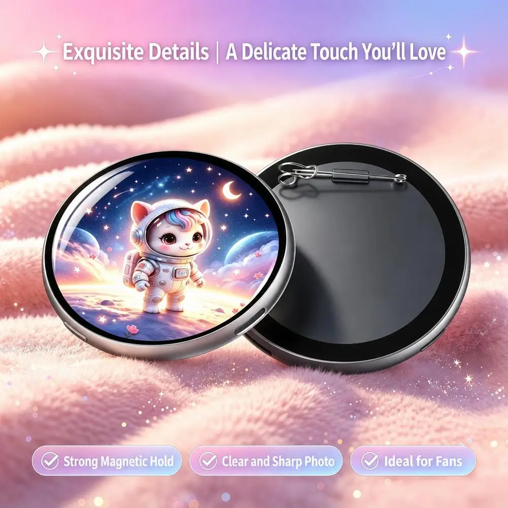 Smart HD Display E-Badge for Anime Fans – Bluetooth Electronic Brooch Pin, Customizable DIY Digital Badge Accessory