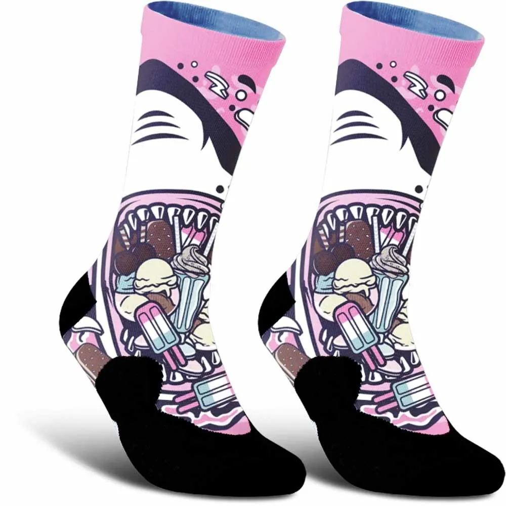 Personalized shark patterned cycling socks, tightly fitting, unisex, moisture wicking, breathable and durable