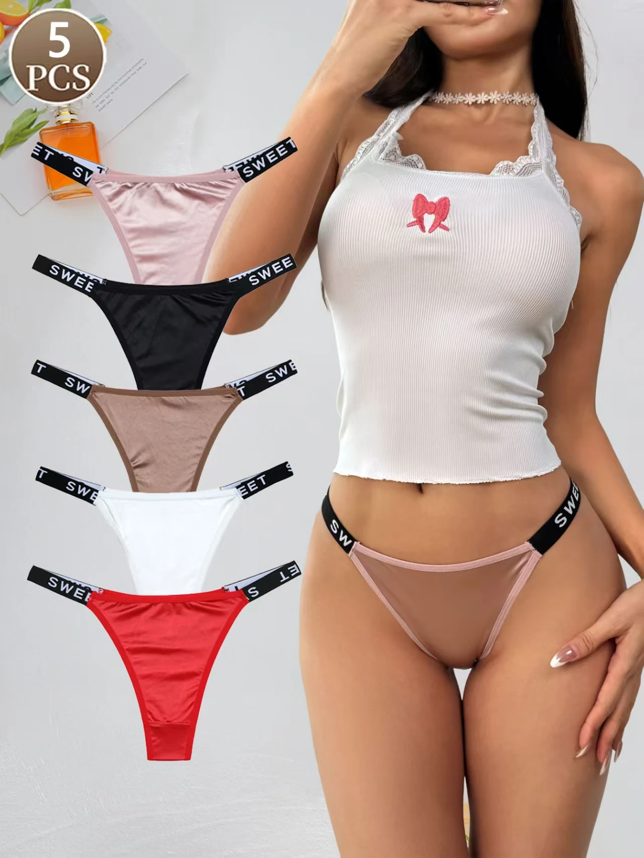 

5 шт., женские стринги, модные удобные трусики с буквенным принтом, женские дышащие стринги с низкой талией, женское нижнее белье