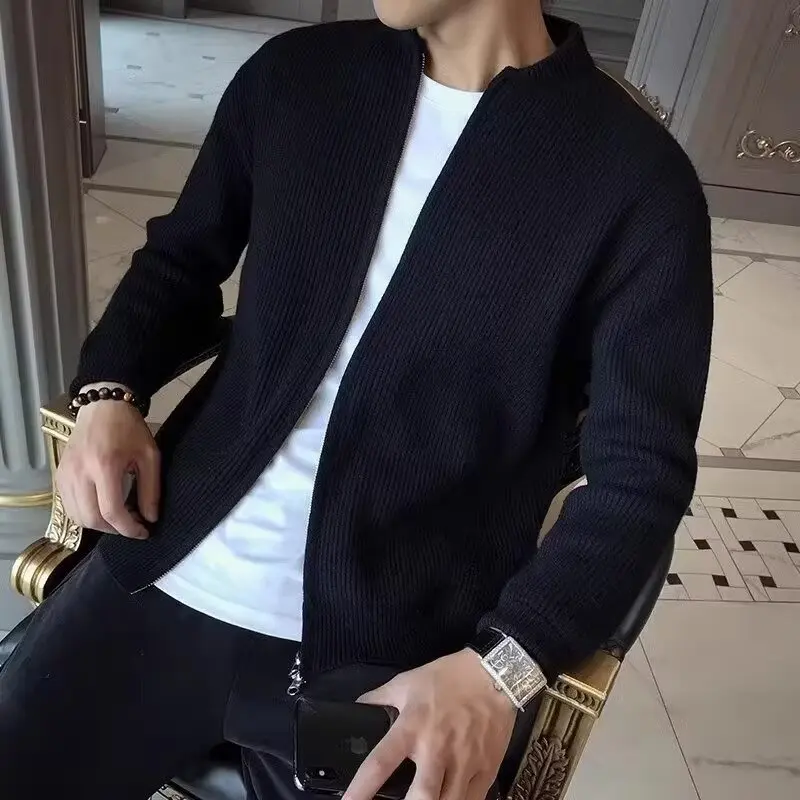 

Long Sve Open Cardigan Men's Sweater Casual Loose Zipper Knitted Wear for Teenagers And Young Adults Polyester Fiber