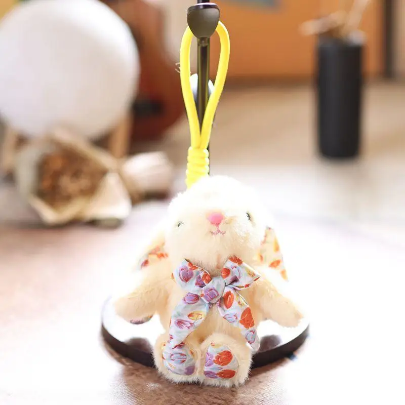 Jouet en peluche lapin à oreilles tombantes de dessin animé, poupée lapin en peluche mignon, joli sac à dos pendentif, décoration suspendue, cadeaux d'anniversaire