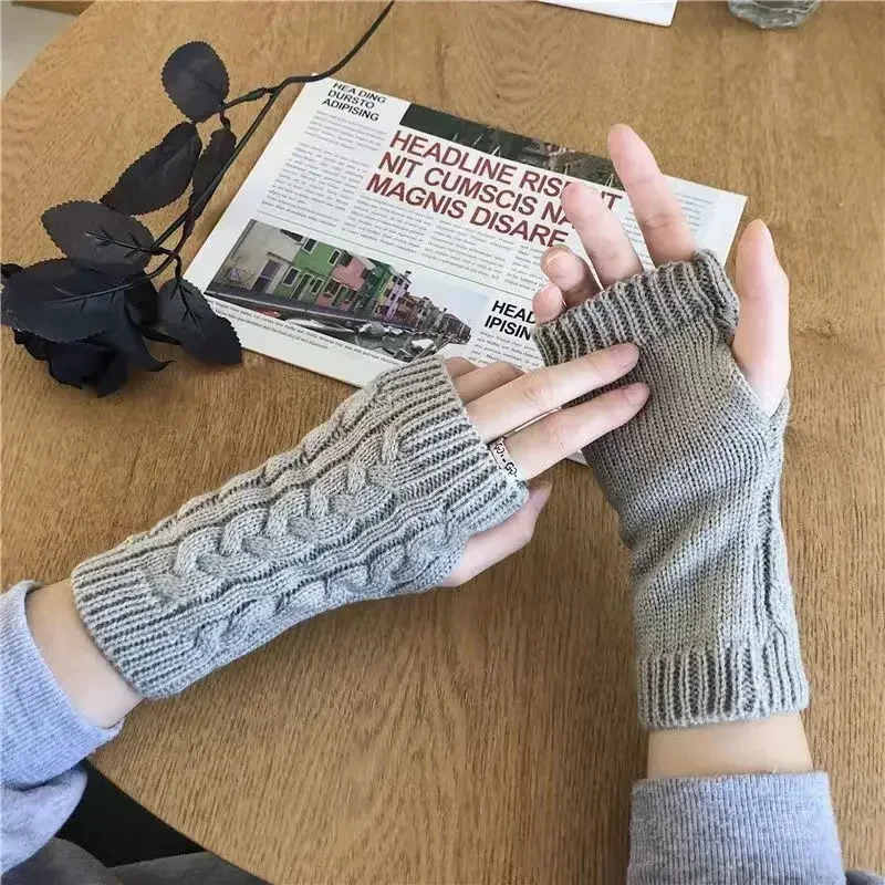 Winter Fingerless Women Gloves Soft Warm Wool  Ribbed Wrist Arm Warmers Stretchy Cable Knitted   Handschoenen Winter Gloves Men