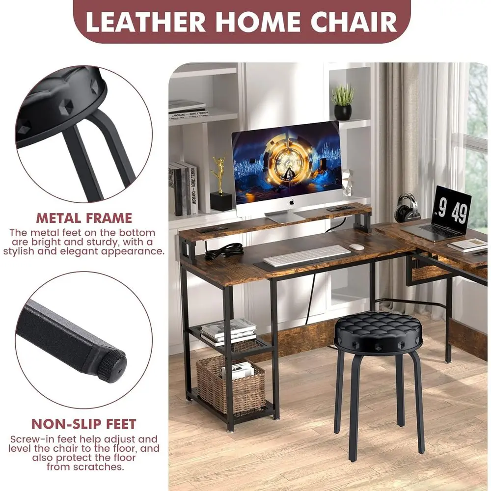 Coppia di 18,5 sgabelli da bar moderni in pelle PU con gambe in metallo per cucina, sala da pranzo e altro ancora