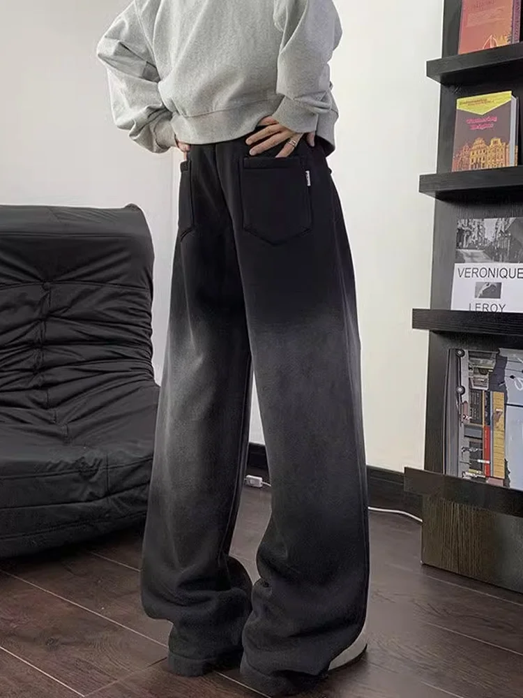 American Sle Thiened Waed Bend Knife Men's Winter Fce Lined Pants Cleanfit Loose Wide Leg Sports Trousers