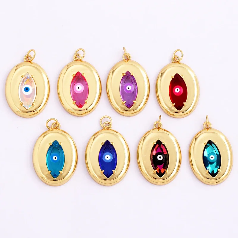 Beadsfeeder Official-Website Wholesale Collection, Colorful Evil Eye Hand 18K Gold Plated Cubic Zirconia CZ Paved Charm Pendant