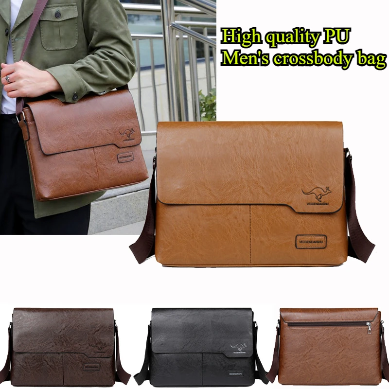 Luxury Leather Business Handbag Men Shoulder Bag Men Messenger Bag Large Side Sling Bag Fashion Man Crossbody