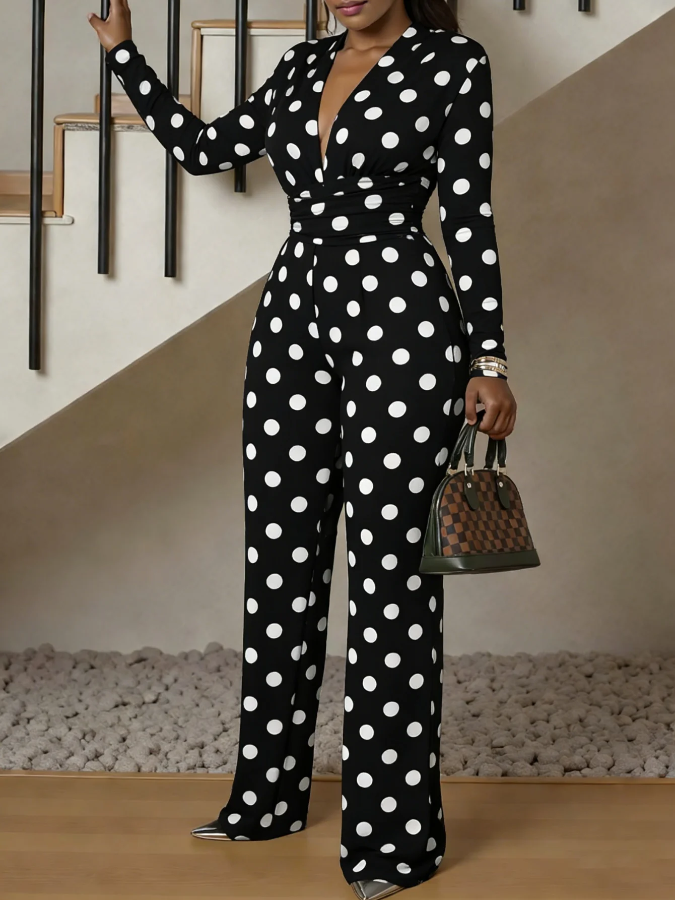Macacão justo de manga comprida com decote em V, ideal para o outono, feminino, elástico, peça única, para a primavera, roupa de rua de luxo, para fes