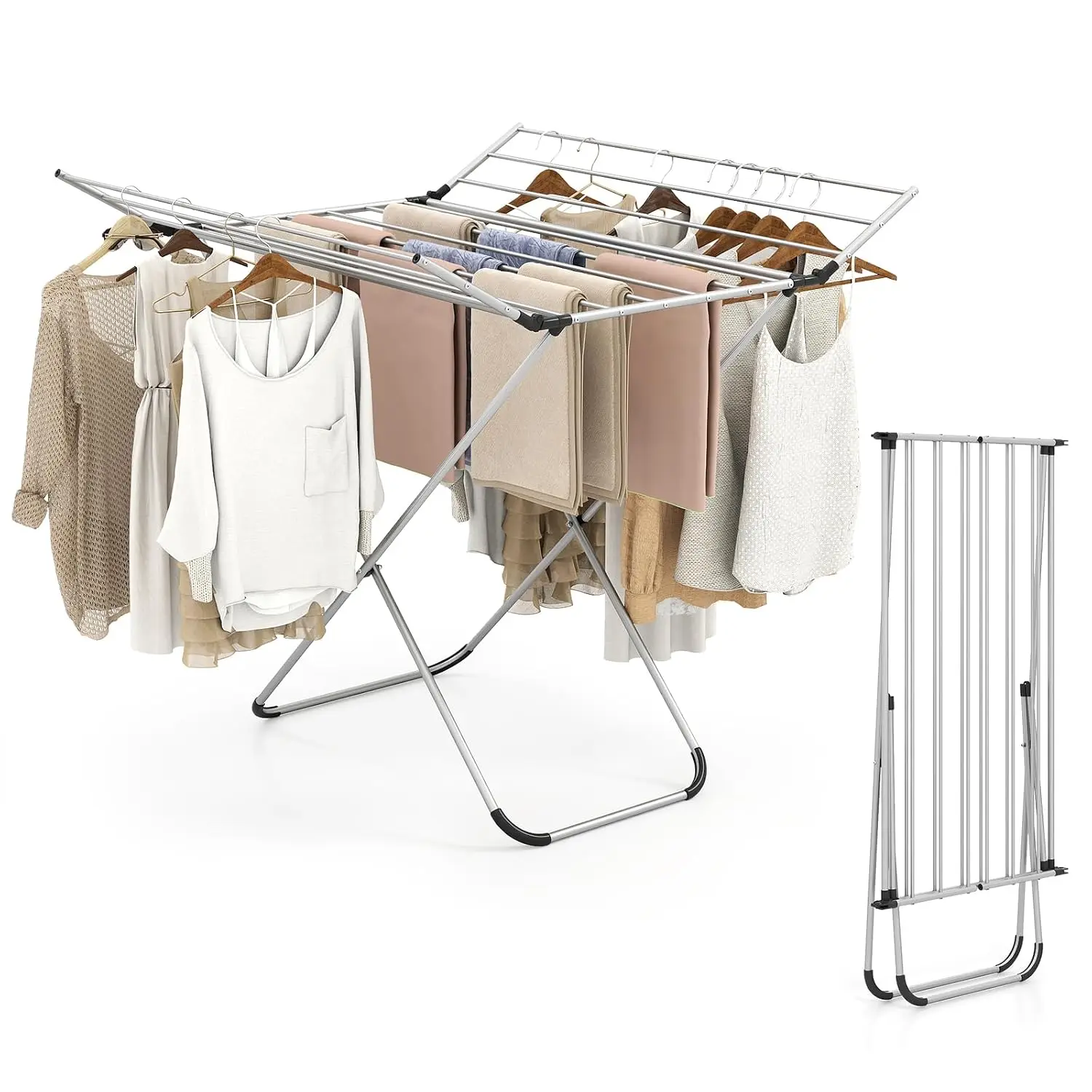 Foldable Clothes Drying Rack, Freestanding Aluminum Laundry Drying Rack with 2 Side Wings, Portable Space-Saving, Customized
