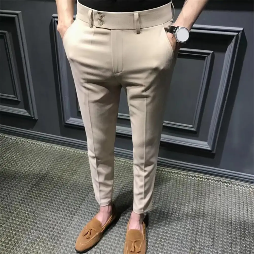 Men Casual Pants Formal Social Ankle Length Ninth Pants Soft Fabric Slim Fit Zip Up Straight Business Suit Pants Men Trouser