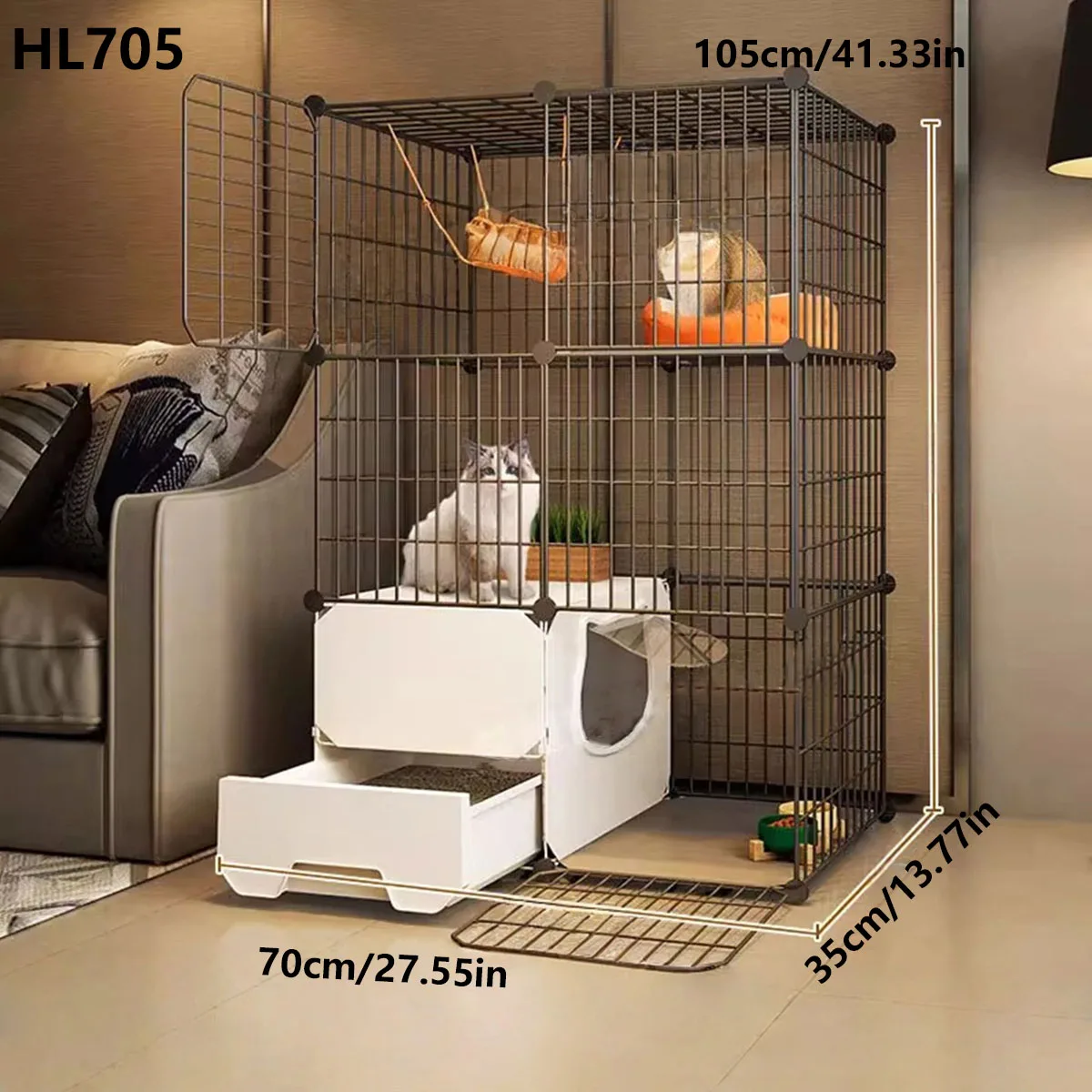 Cat Cage with Litter Box for Home Use, Indoor Integrated Cat House with Toilet, Does Not Take up a Lot of Space, Cat Villa Empty Cage