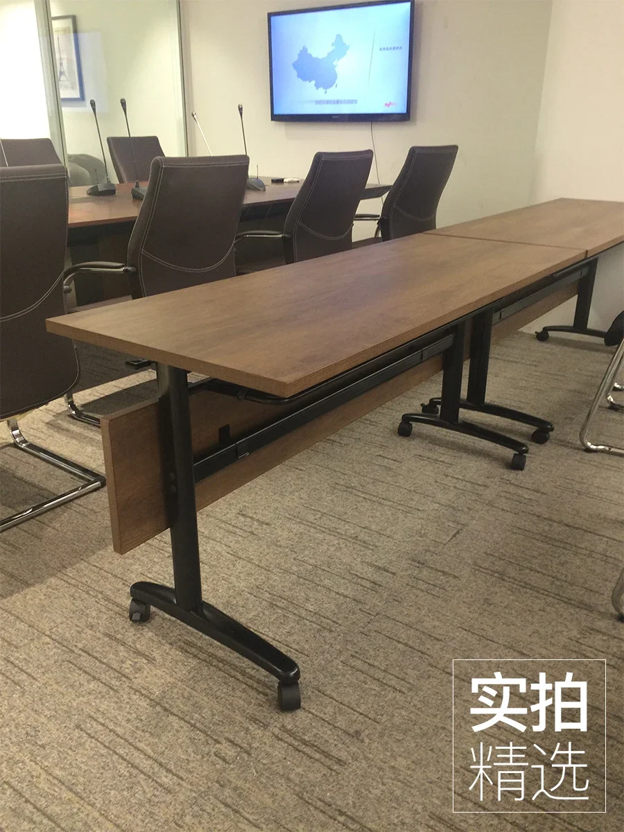 Movable double-layer folding training table and chair multi-functional office strip free splicing conference table