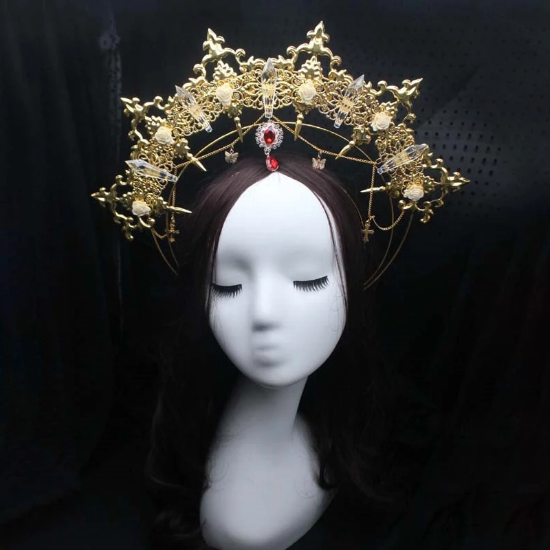 Lolita Spiked Halo Crown Beaded Chain Tiara Gothic Headband Luxury Accessories Headwear Diy Materials Package