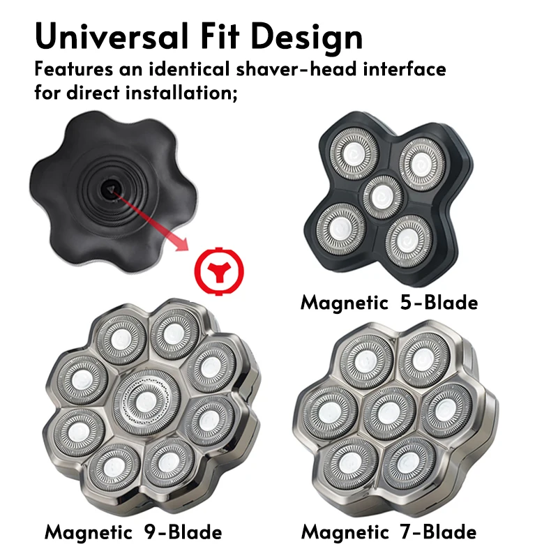 5/7/9-Klingen Magnetische Ersatzköpfe für Glatzenrasierer mit Doppelring-Klingenschutz, Universell Passend für Elektrorasierer-Zubehör – Detail 2