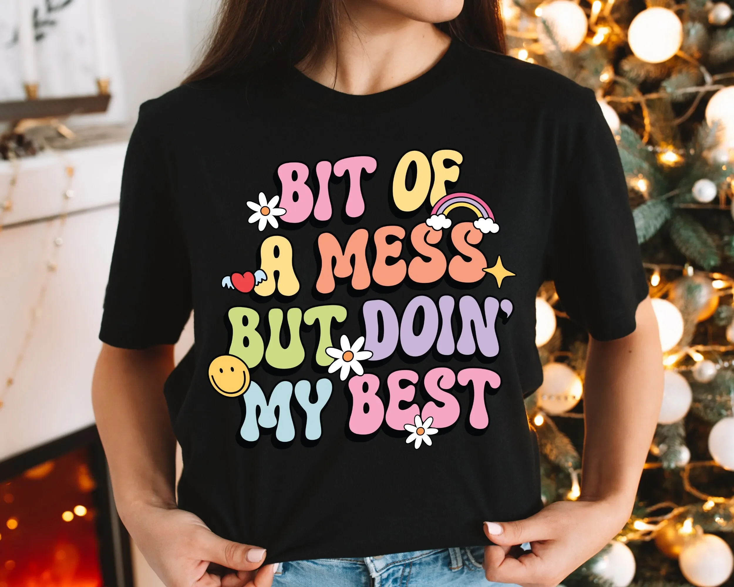 Un peu de désordre, mais je fais de mon mieux T-shirt Mental Health Matters Anxiety Awareness Therapist Mindfulness