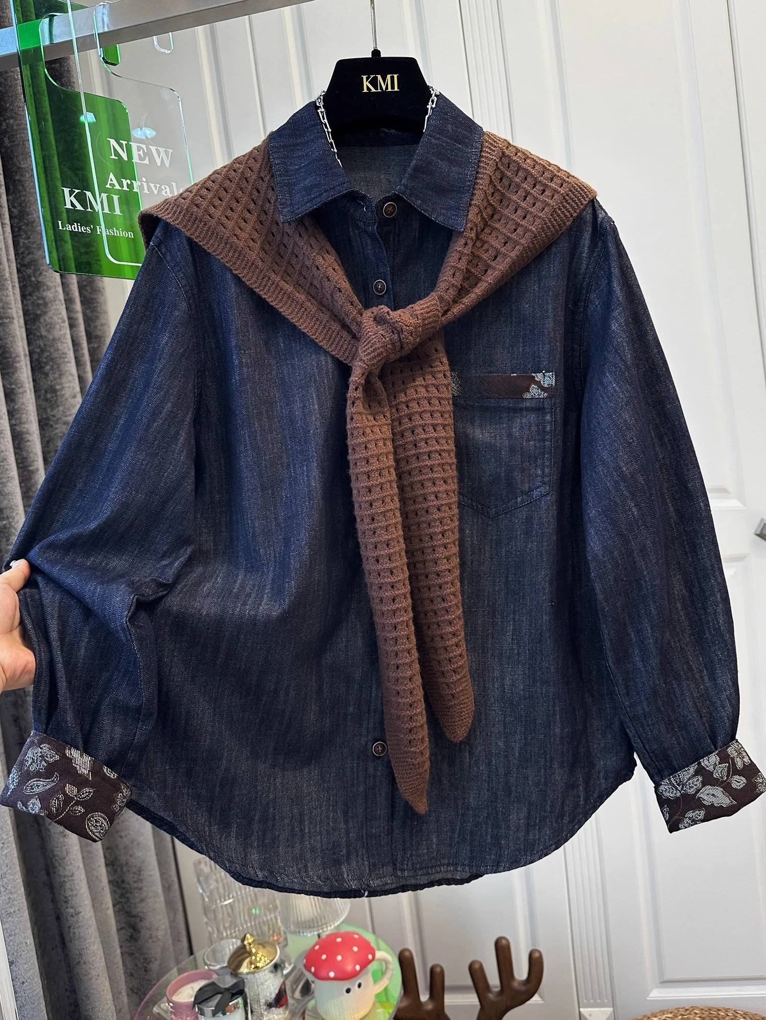 

plus Size 300 Pou oulder Design Long Sve Denim irt ex Spring Autumn Loose Top Breathable Casual Sle Cotton irt