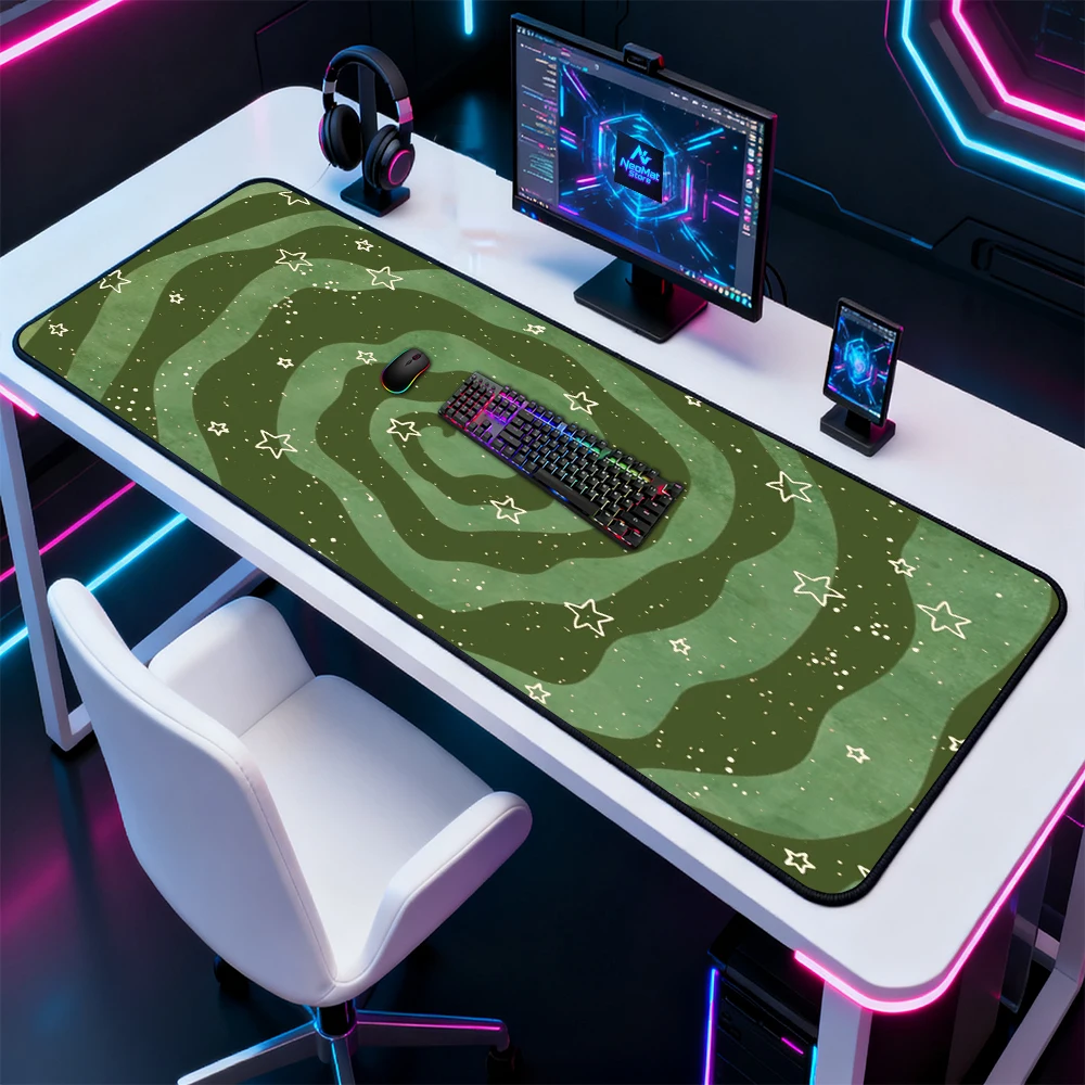Starry Swirl Mouse Pad Pc Gamer Gaming Desk Mat 120x60 Mousepad Giant Galaxy Green Full Desk Accessories Mousepads Mausepad