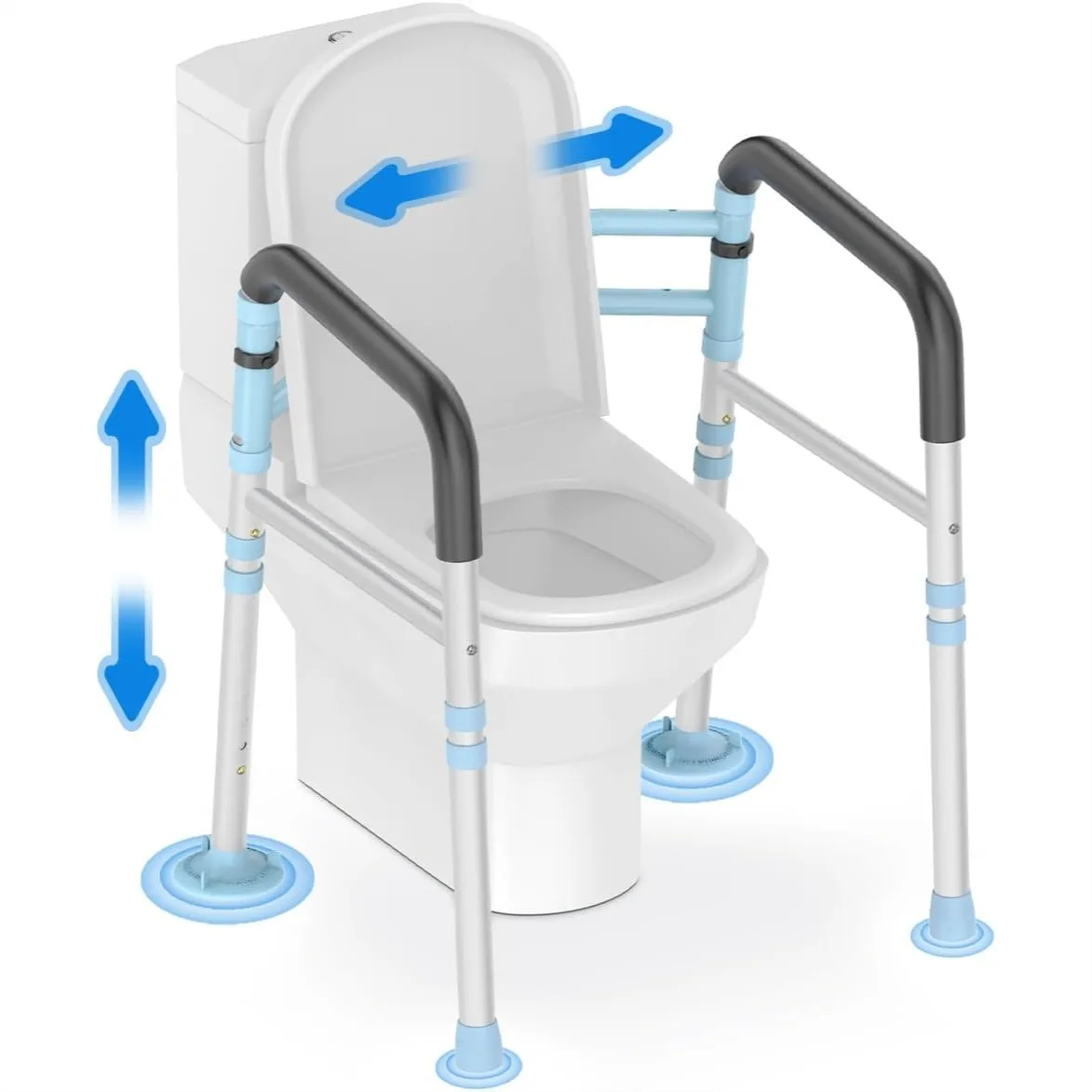 

Toilet Safety Rails 300 lb - Adjustable Toilet Safety Frame for Elderly, Handicap Toilet Handles with Non-Slip Grips (Blue)