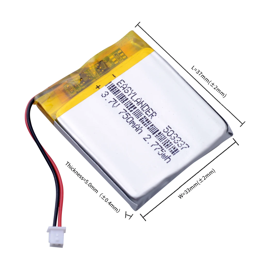 JST PH XH 1.0 1.25 1.5 2.0 2.54 Plug 3.7V 750mAh 503337 EU053337P  Polymer Lithium-ion Batteries