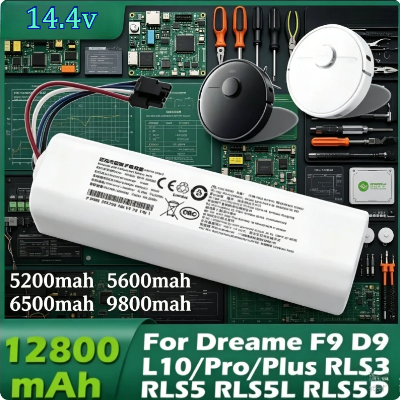 6500mAh Compatible with For Dreame S10 D9 F9 L10/Pro/Plus Sweeping Machine Battery 14.4V Long Range Rechargeable  Battery