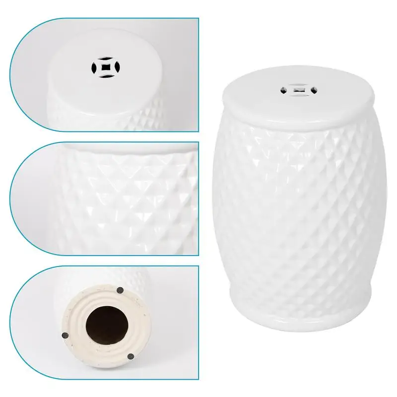 Tamborete de cerâmica vitrificada 11 x 17,25, mesa de destaque interna e externa, banco de jardim