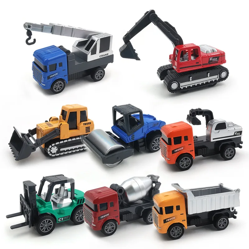 

10Pcs Mini Alloy Engineering Car Toy Model Simulation Excavator Forklift Truck Carrier Truck Series Inertia Car Pull Back Car