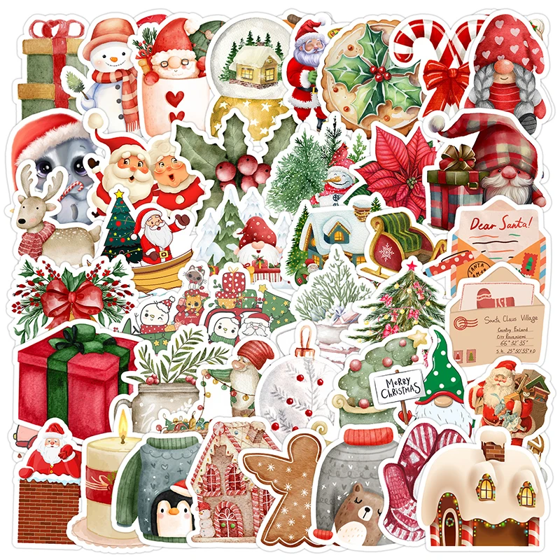 50PCS Merry Christma Graffiti Sticker Santa Claus Party DIY Decor Card Diary Album Cup Stationery Laptop Luggage Decals Kids Toy