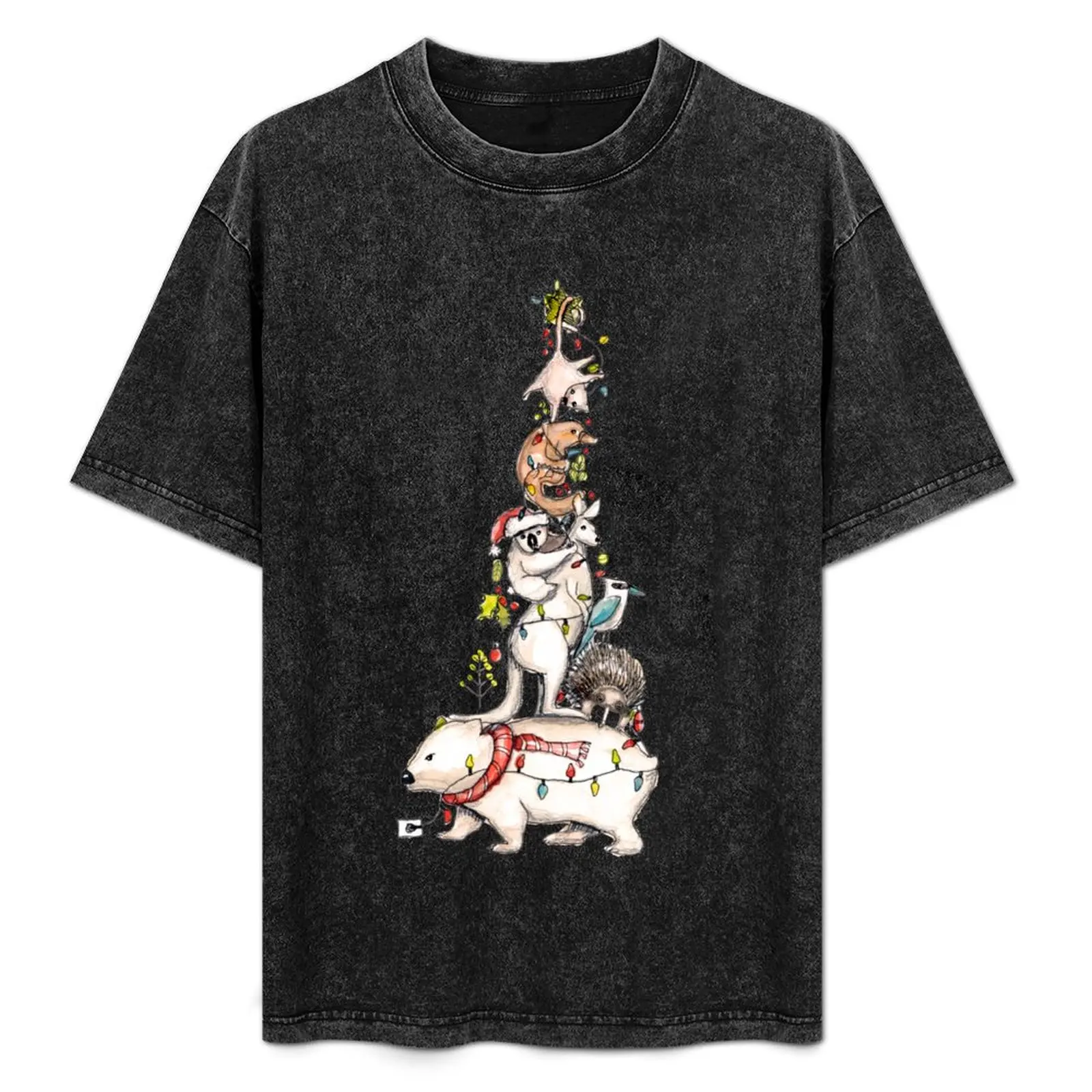 

Aussie animal Christmas tree T-Shirt Basic Plain Short Sleeve Crew Neck Tee