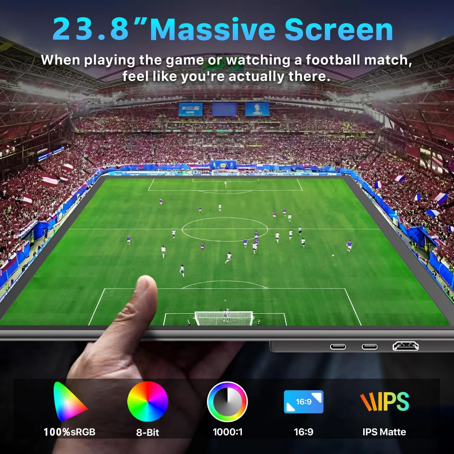 23.8 Inch 120Hz 1920*1080 FHD Portable Monitor 100%sRGB IPS Gaming Screen External Extension Display for Laptop Phone Notebook