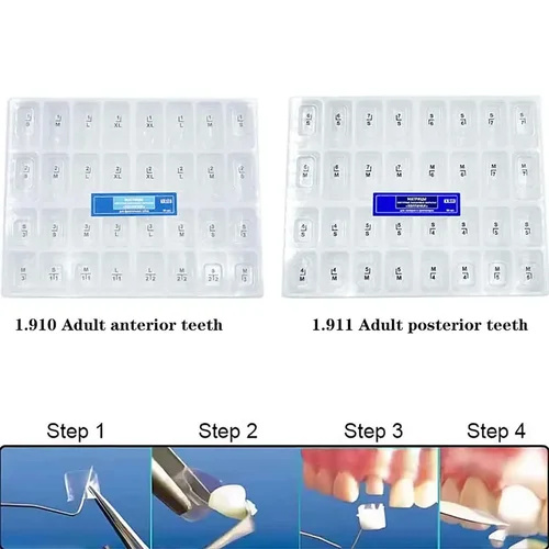 Imagen 2 del producto Kit de coronas transparentes dentales Premium para adultos y niños, herramienta de dentista de matriz de matrices pre-coronas Posterior temporal 1,910/1,912