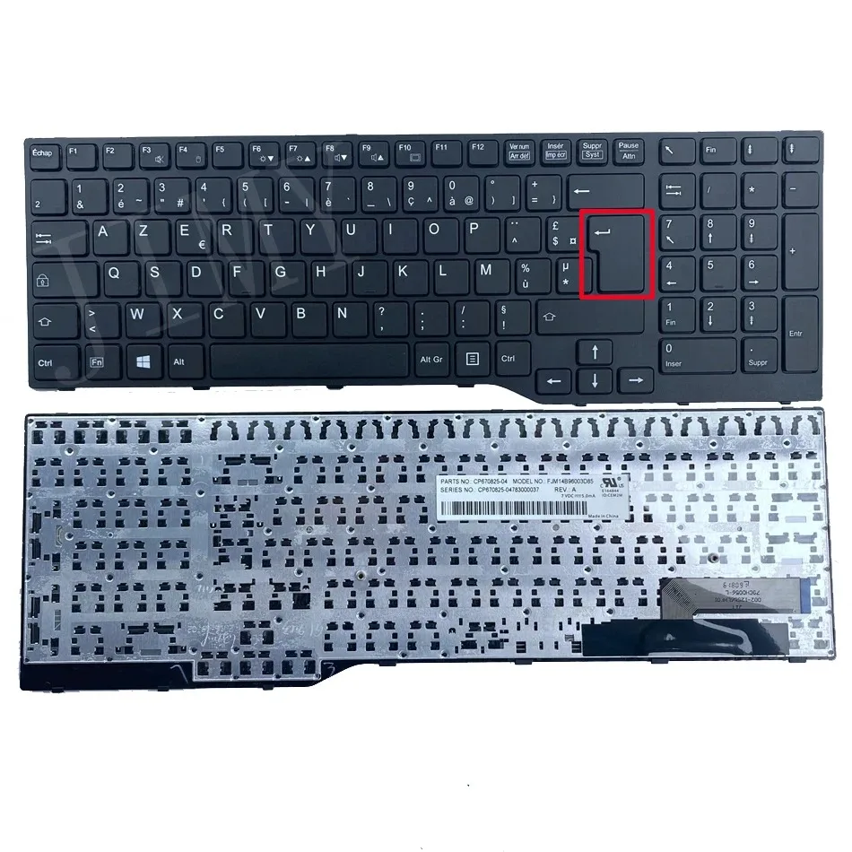 French Azerty Laptop Keyboard for Fujistu E754 Lifebook E753 E756 E554 E556 CP670826-03 Series FR Layout Black/Silver Frame