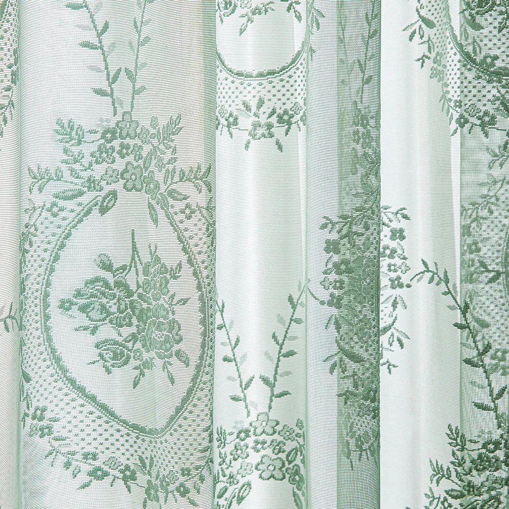 A Piece of Chinese-Style National Flower Design Lace Trim Green Curtain, Featuring a Mirror Peony Flower Design That Exudes a Sense of