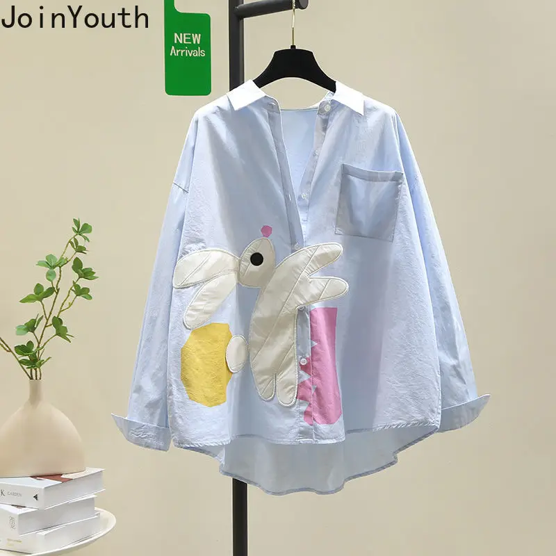 White Camisas De Mujer 2024 Oversized Blouses Women Clothing Long Sleeve Casual Cartoon Rabbit Shirts Fashion Korean Blouse Tops