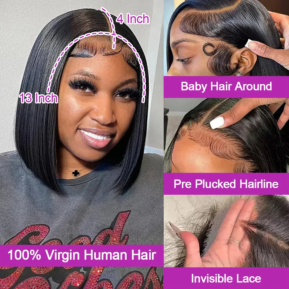 250 كثافة العظام مستقيم 7x5 جاهزة للارتداء والذهاب باروكة من شعر طبيعي بدون صمغ للنساء 13x6 Hd الدانتيل الباروكات الأمامية 100% شعر الإنسان