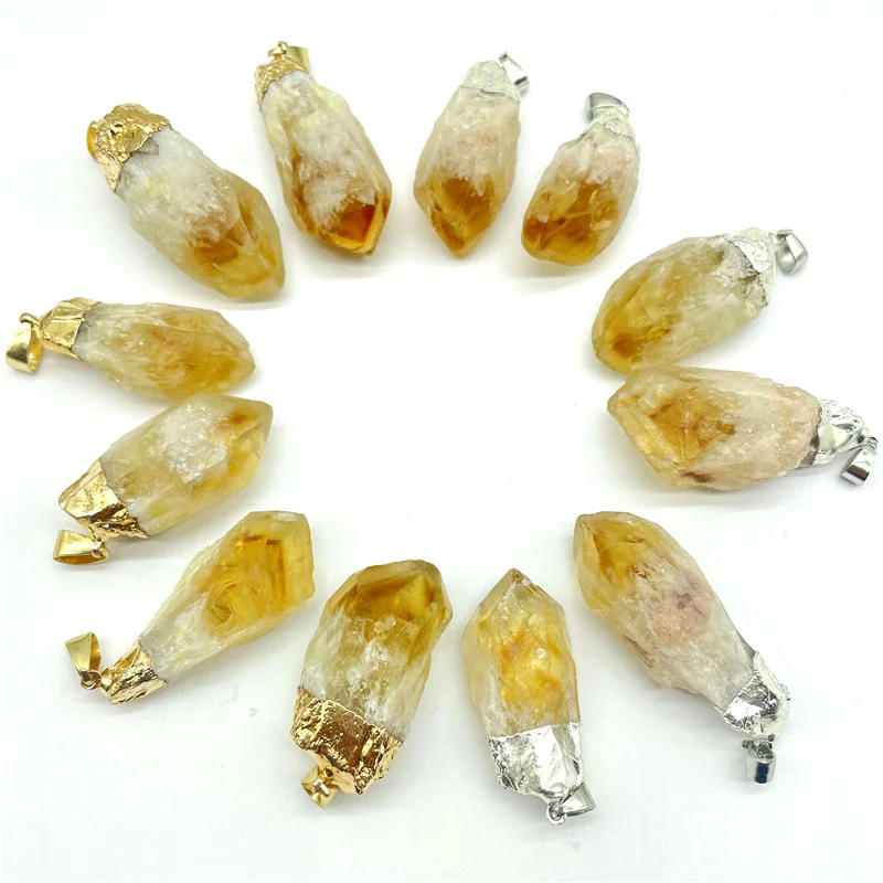 Wholesale Natural Gem Stone Quartz Yellow Crystal Citrine Unshaped Pendant Charms For Diy Jewelry Making Necklace 10PCS