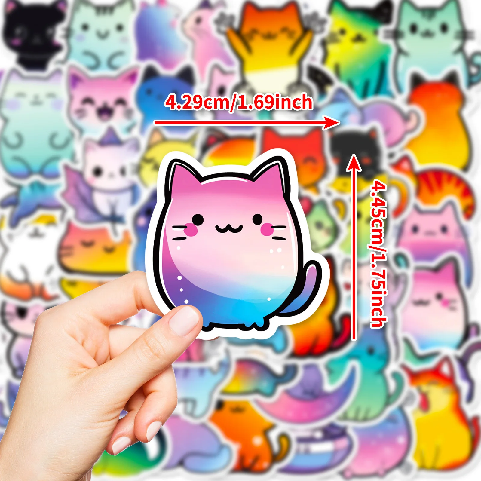 50Pcs Cute Colorful Cat Stickers DIY Stickers Scrapbooking Phone Luggage Skateboard Waterproof Decals