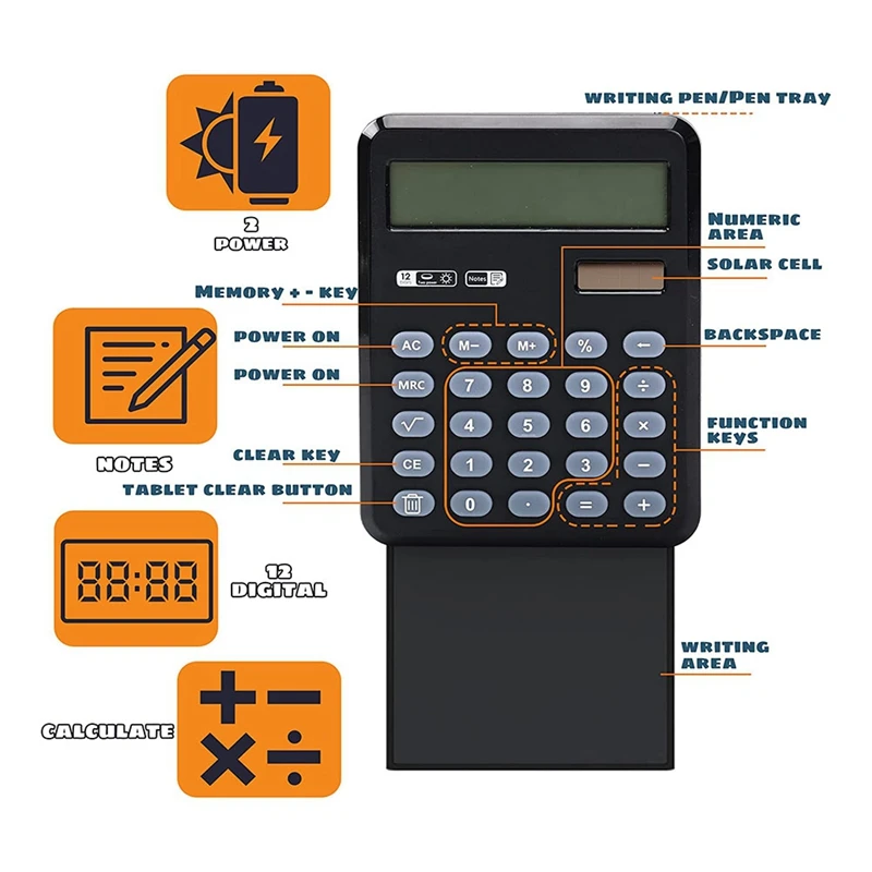 Bolso Calculadora Solar e Bateria, 12 Dígitos, Desktop, Dual Power, Office, Home