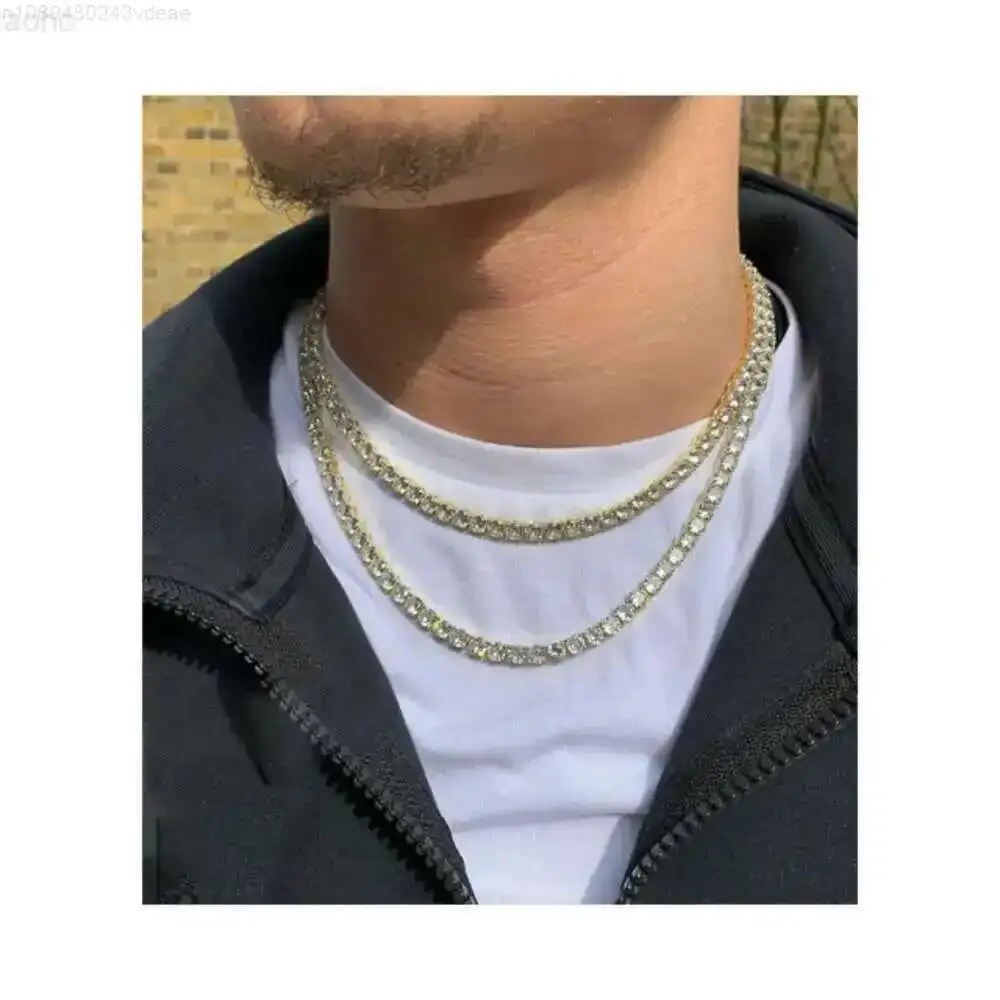 

Arrival 5mm Tennis Chain Vvs Moissanite Diamond Stubbed 925 Sterling Silver Gold Plated