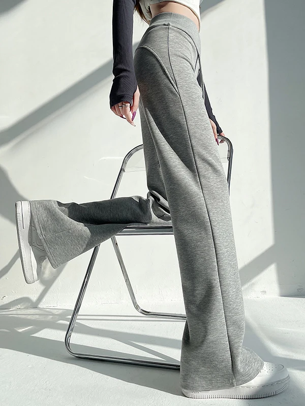 Spodnie damskie American Sle Sportswear, z wysokim stanem, luźne, proste, codzienne, długie, do ziemi, z szerokimi nogawkami.