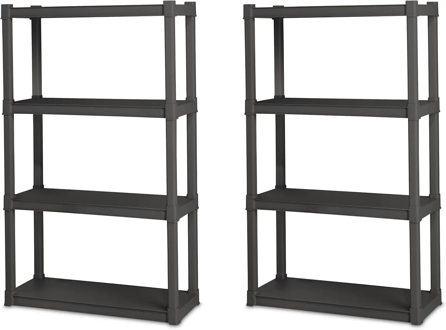 4 Heavy Duty Plastic Shelf Unit 2 Pack Freestanding Utility Storage Rack 50 Lb Capacity Per Shelf Kitchen Bathroom Garage Baseme