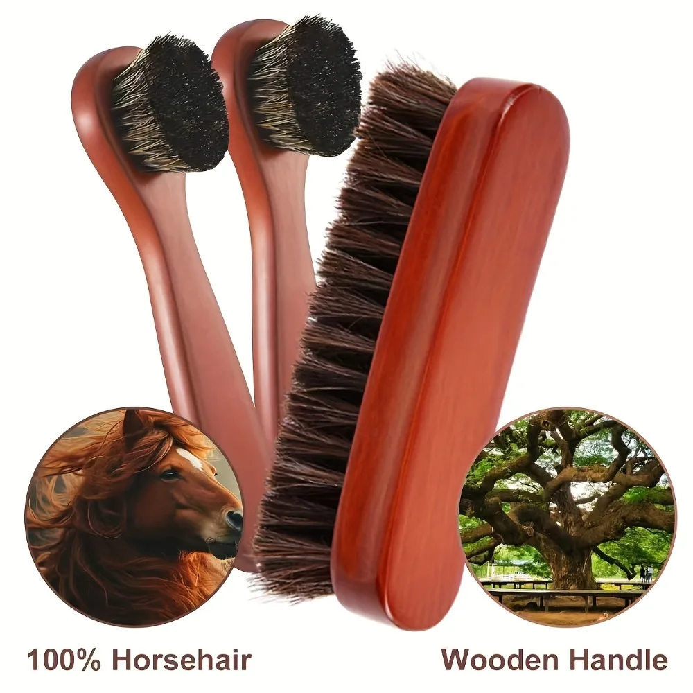 4pcs Horsehair Shoe Polish Brushes Applicator for Cleaning Leather Shoes Boot Care Brush Suede Brush Microfiber Shoes Gloves
