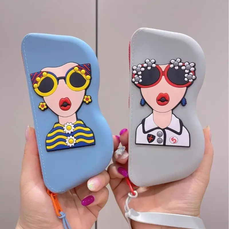 Lightweight Durable Silicone Sunglasses Pouch Zipper Closure Wristlet Strap Portable Eyeglasses Case for Cycling Commute