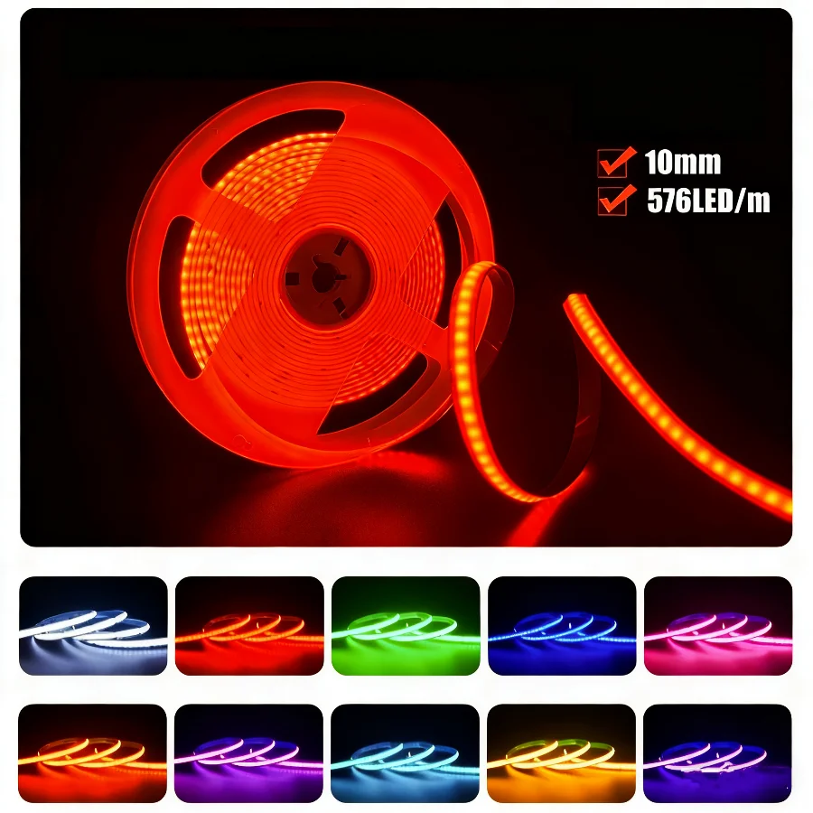 4-wire Control RGB LED Strip 12V/24V High Density Flexible COB LED Tape Light Bar 576LEDs/M RA95 Living Room Decoration Lighting