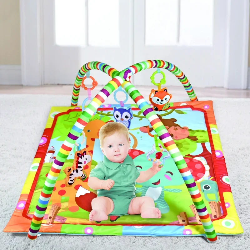 Multifunctional Baby Fitness Frame Crawling Game Blanket Tummy Time Mat with 5 Toys Baby Gym Activity Play Mat for Toddler