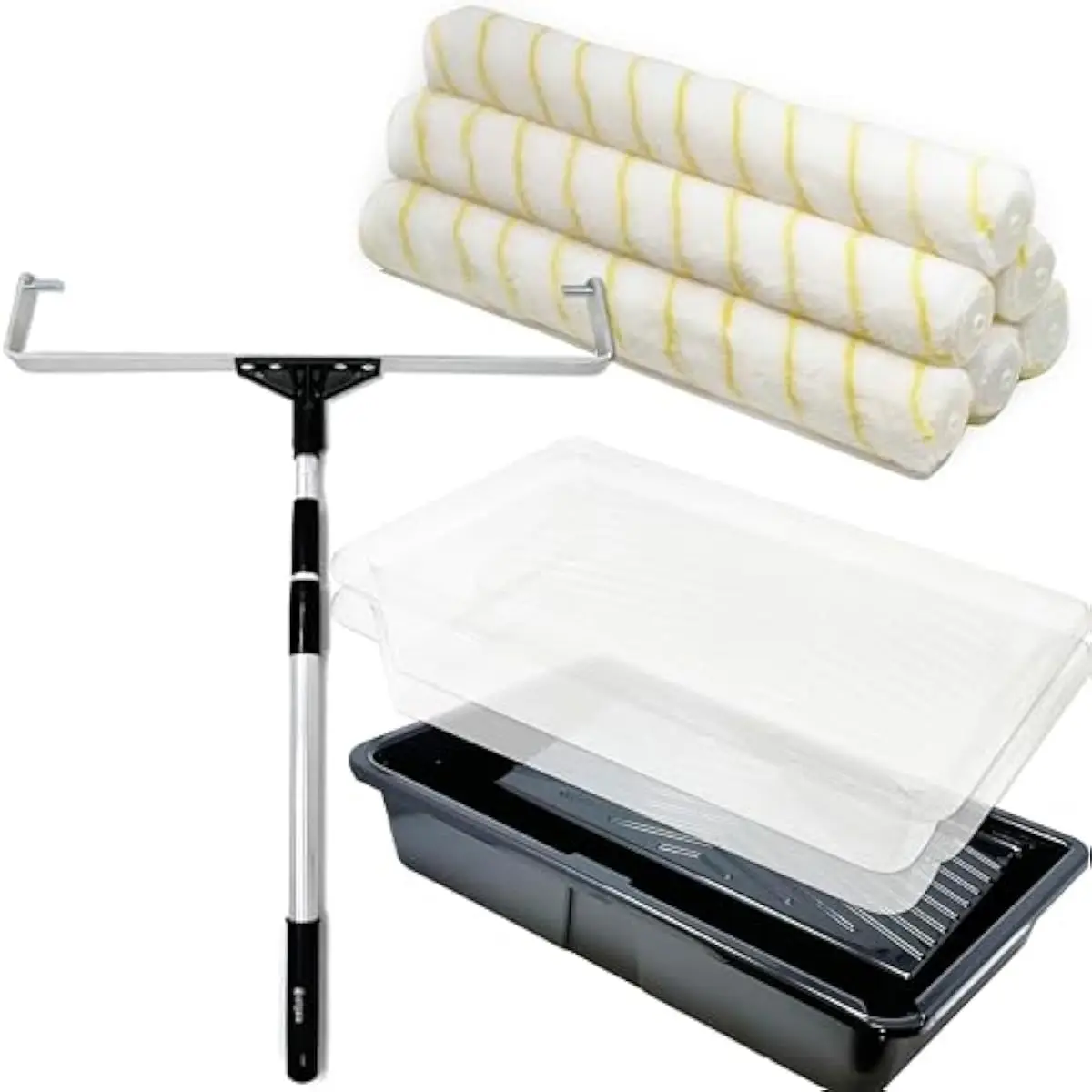 18 Inch Heavy Duty Roller Kit 11 Pc Set Includes Oversized Tray Liners Adjustable Frame Six Nap Covers 4 Ft Aluminum Extension P