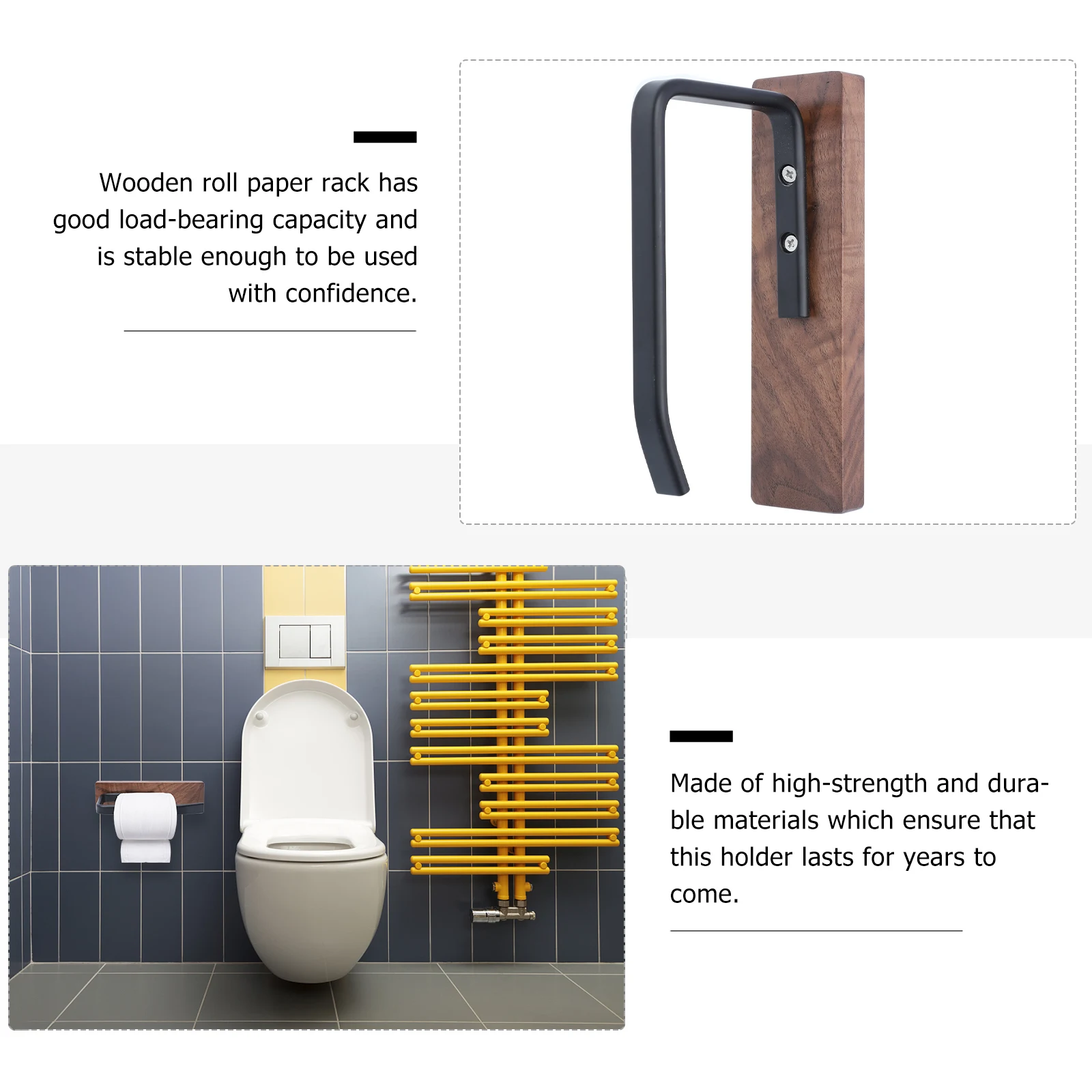 

Paper Towel Holder Bathroom Wall-Mounted Wood Roll Rack Space-Saving Tissue Storage Organizer Nail-Free Easy Install Durable