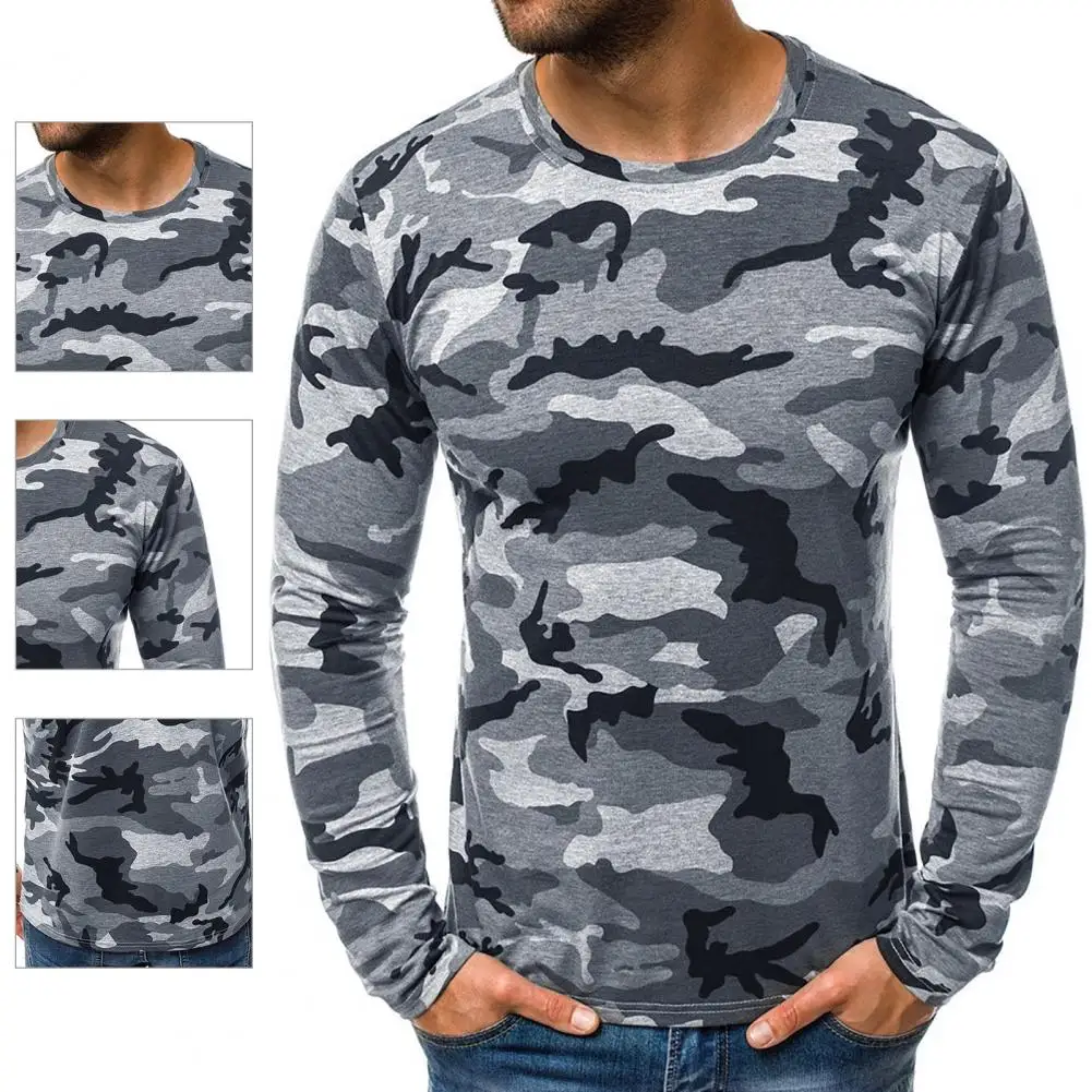 Top Men Round Neck T-shirt Male Pullover Slim Long Sleeve Camouflage T-shirts Base Autumn Tees T-shirts футболка мужская