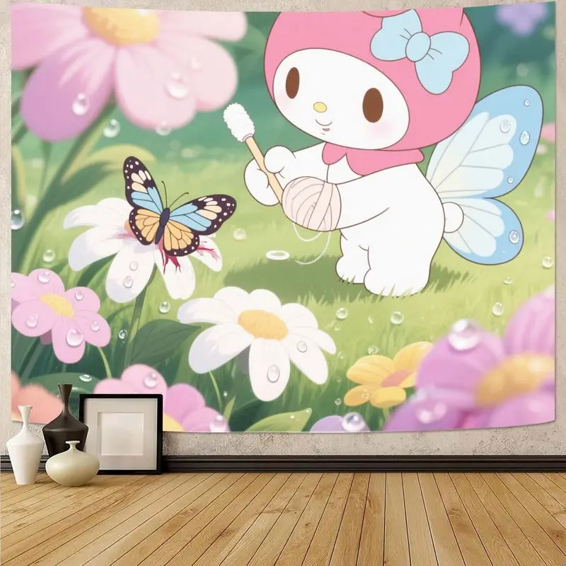 

1 шт. Sanrio My Melody розовый сказочный гобелен Kawaii бабочка цветок настенное искусство гостиная спальня декор в общежитии подарок для девочек